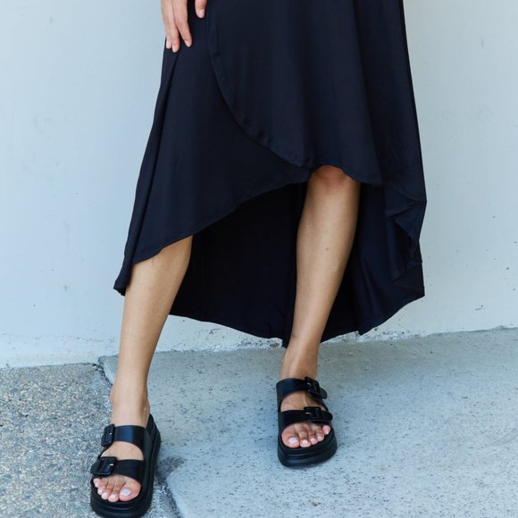 High Waisted Tulip Flare Knee-length Skirt Layered Faux Wrap High-Low Skirt - Picture 6 of 10